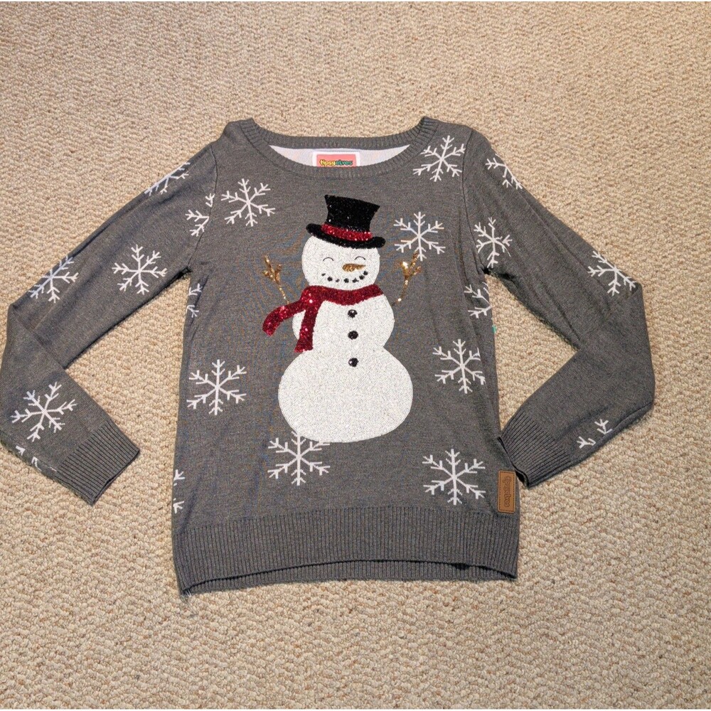 Tipsy Elves Christmas Sweater Womens S Gray Sequin Snowman Festive Holiday